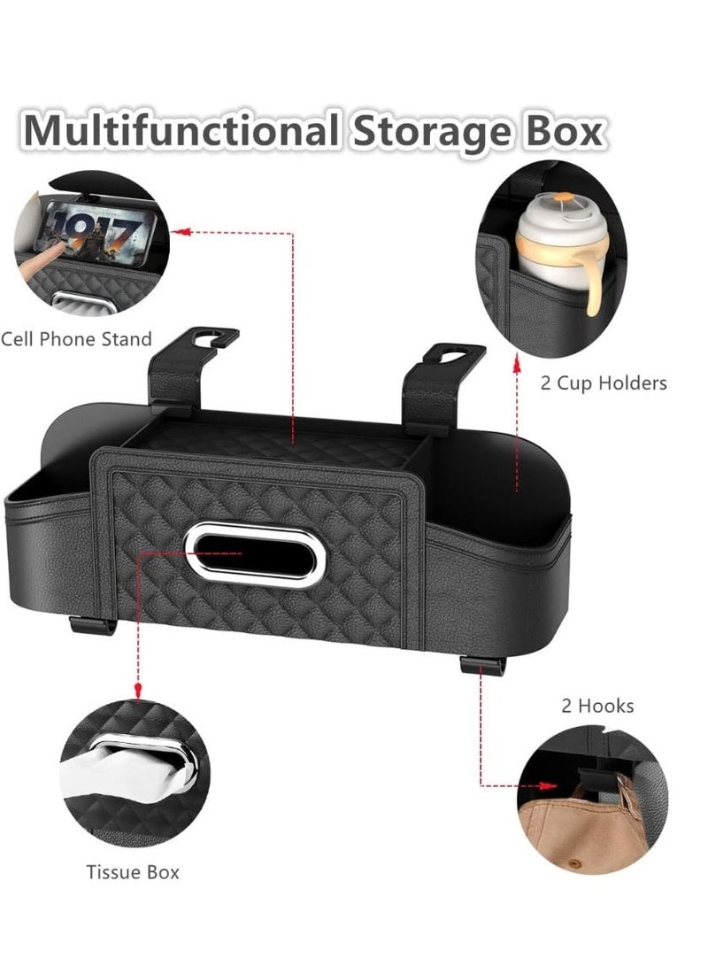Soofam Car Back Seat Storage Organizers, with 2 Drink Cup Holder, Tissue Box and Storage Box Hook, Auto Multi Functional Storage, for Kids, Men, Women and Travel (Black) - Image 4